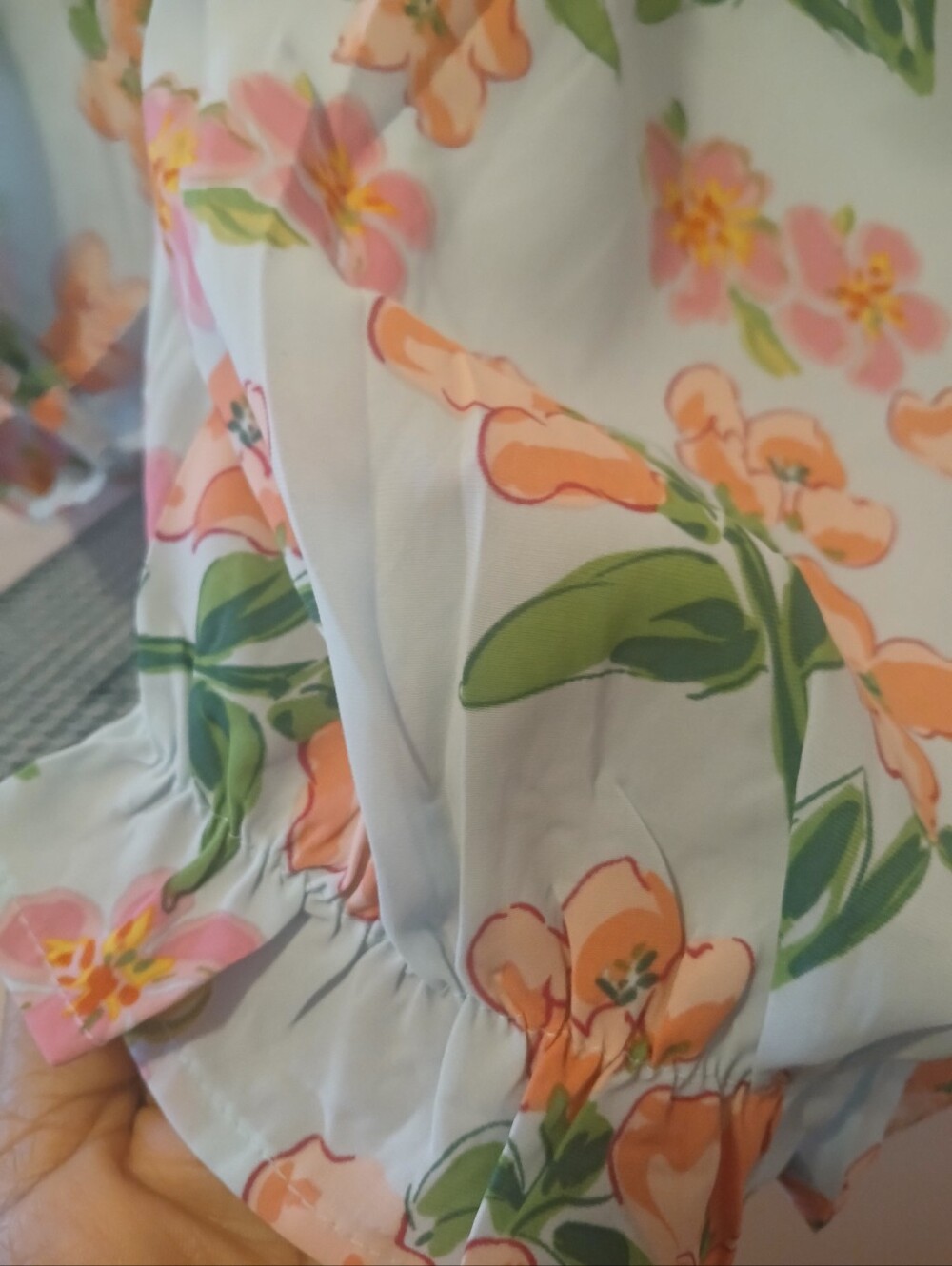 Floral Peasant Off Shoulder  Blouse in Light Blue and Peach - Picture 5 of 6